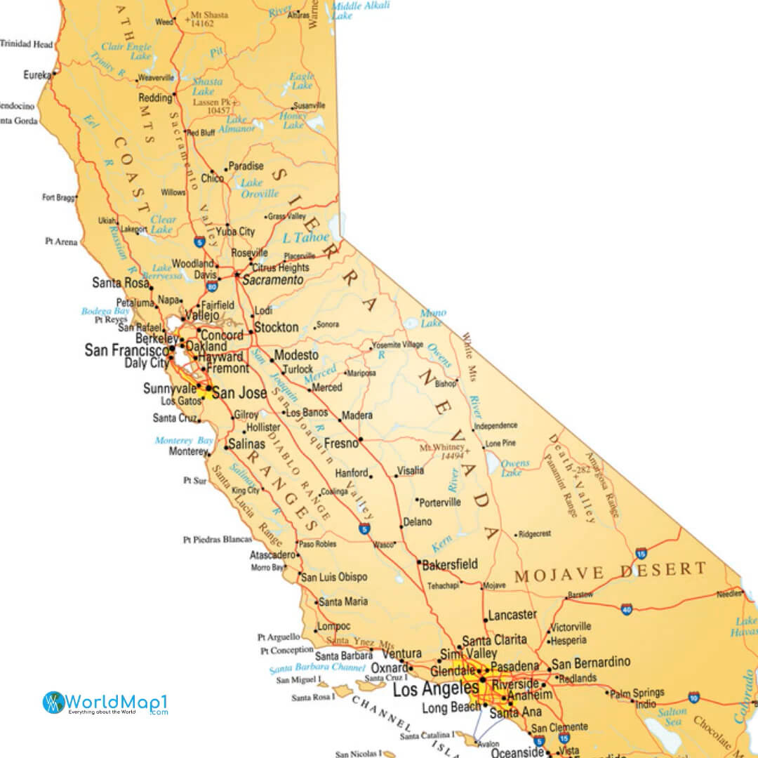 Grandes villes carte de Californie